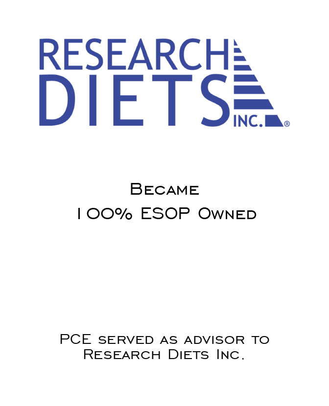 Research Diets Inc. in New Brunswick, NJ became 100% ESOP owned, advised by PCE Companies.